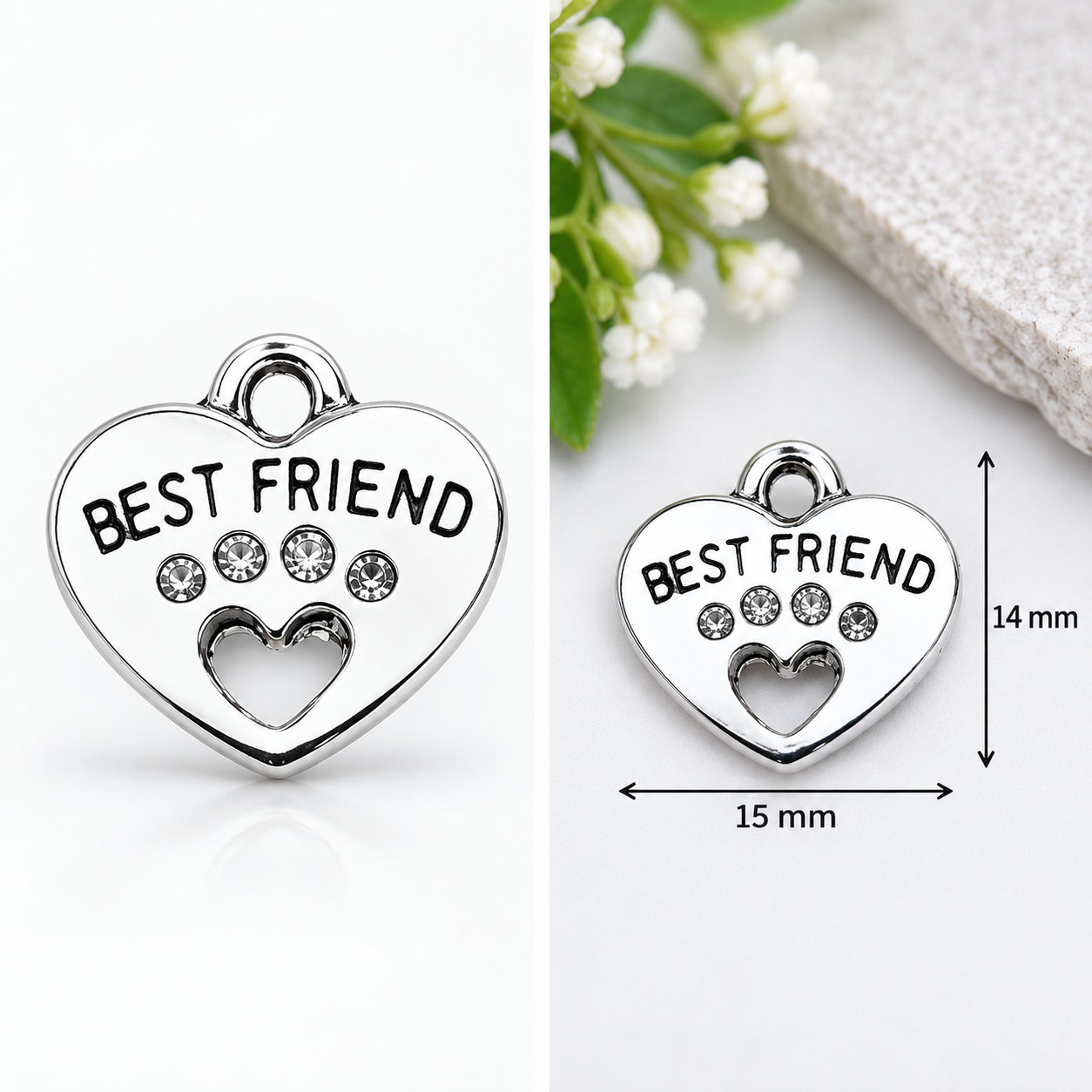 Best Friend Herz-Anhänger – silberfarben – ca. 15 × 14 mm
