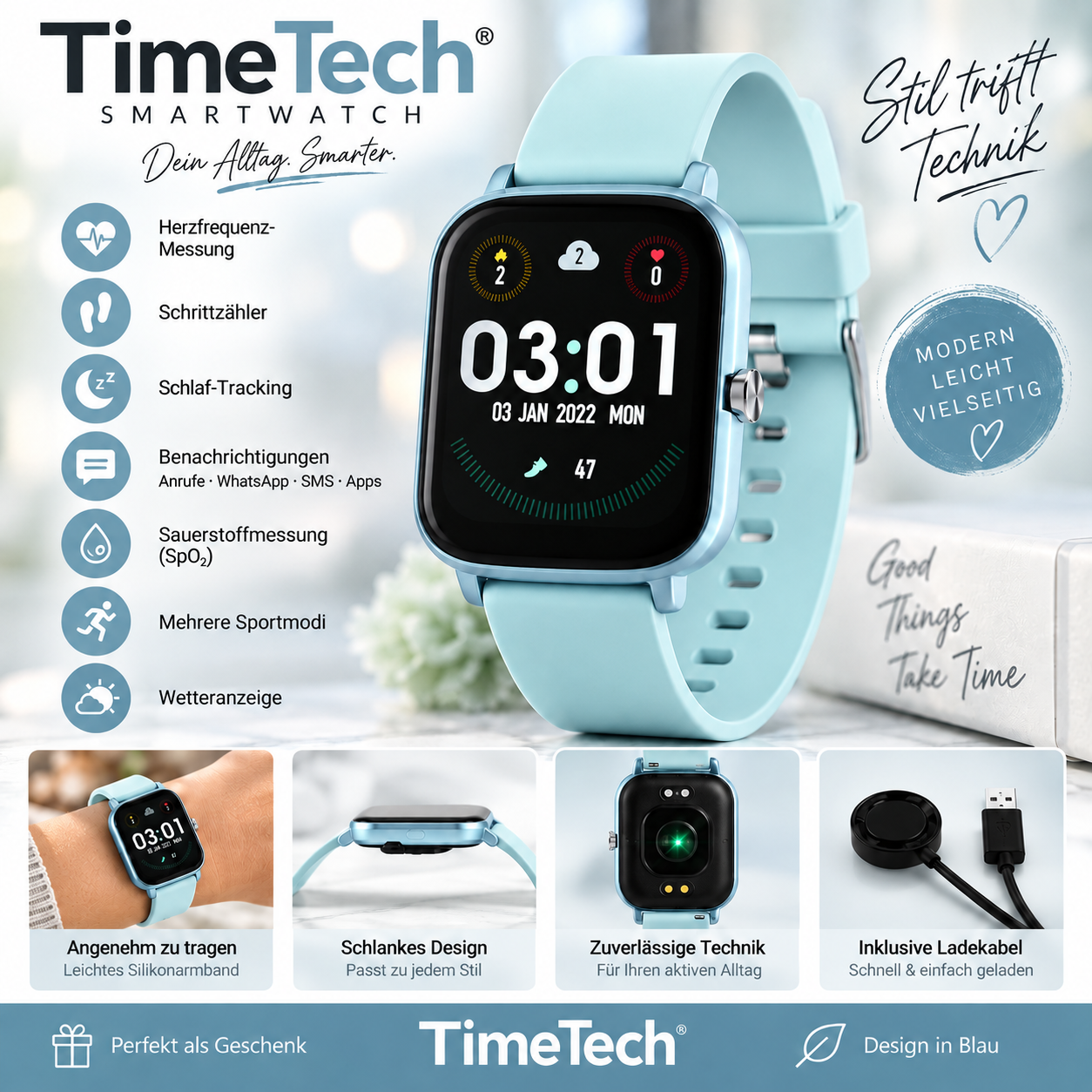 TimeTech Smartwatch mit Silikonarmband