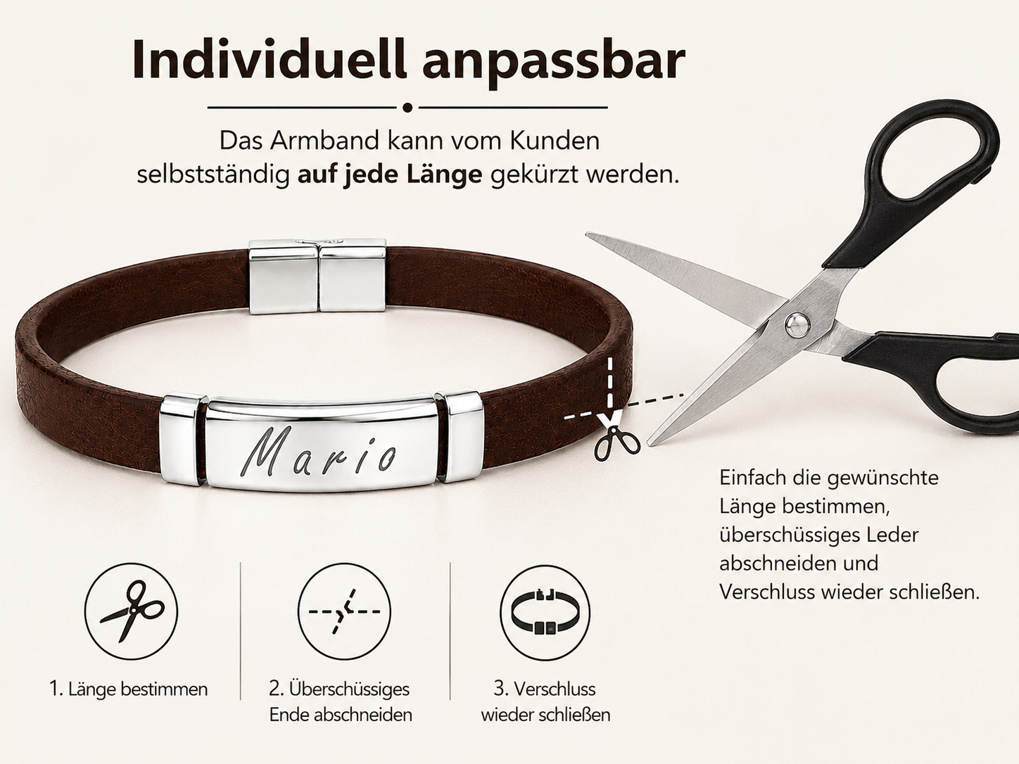 Personalisiertes Lederarmband mit Edelstahlplatte