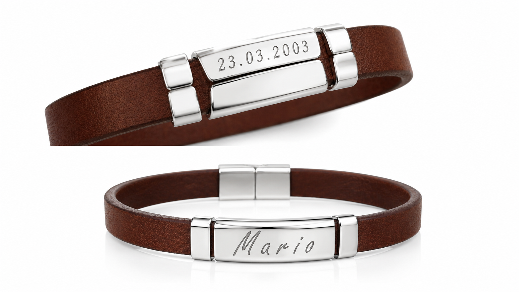 Personalisiertes Lederarmband mit Edelstahlplatte